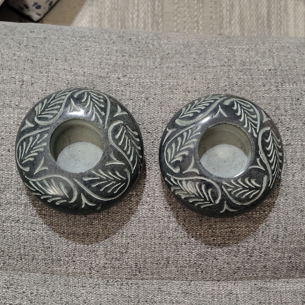 Vintage Etched In India Soapstone  Tea Light Candle Holders.